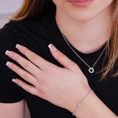 Beaded Bar Stretch Bracelet in Sterling Silver