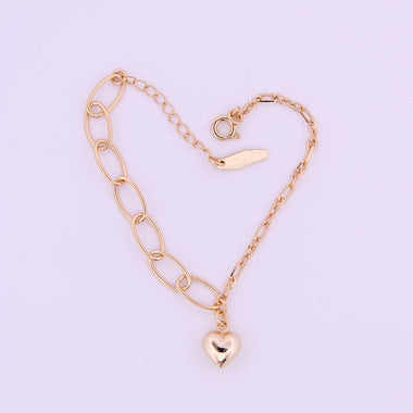 Yellow Gold Plated Sterling Silver Link Bracelet with Gold Heart
