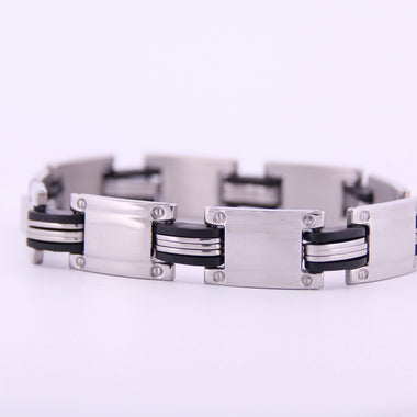 Stainless Steel Bracelet with Black Rubber