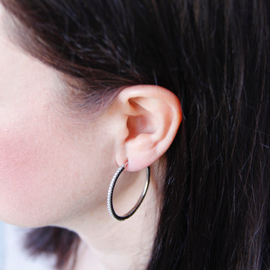 Large Huggie Hoop Earrings in Sterling Silver with Cubic Zirconia