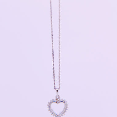 10K White Gold Cubic Zirconia Heart Pendant with Chain