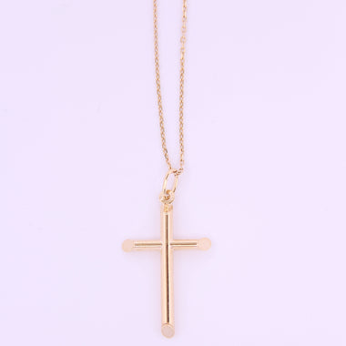 10K Faith Yellow Gold Hollow Cross Pendant with Chain