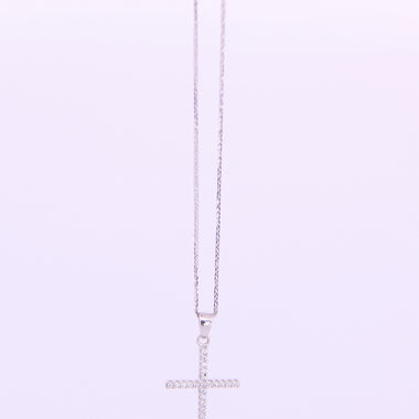 10K White Gold Cross Pendant with Chain