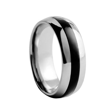 Rounded Polished With Black Inlay Tungsten Ring