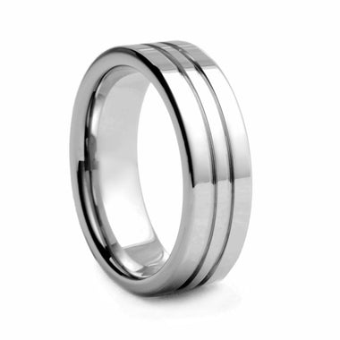 Flat Polished With Double Line Tungsten Ring