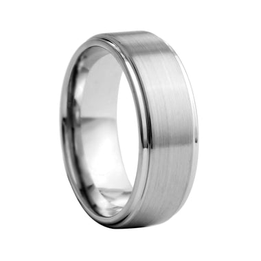 Flat Brushed Center Tungsten Ring