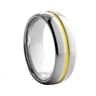 Rounded Polished With Yellow Center Tungsten Ring