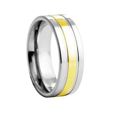 Flat Polished With Yellow Center Tungsten Ring