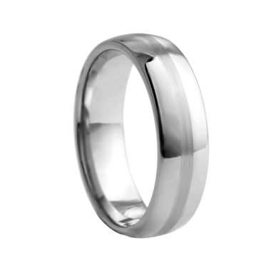 Rounded Polished With Brushed Center Line Tungsten Ring