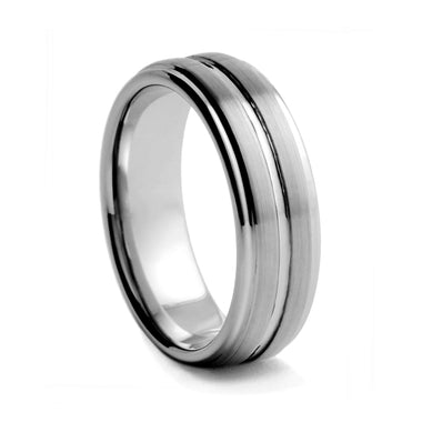 Brushed With Center Groove Tungsten Ring