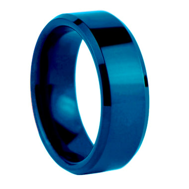 Royal Blue Flat Polished With Beveled Edges Tungsten Ring