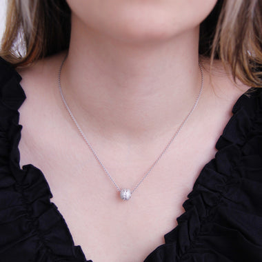 Sterling Silver Pave Round Silver Bead Pendant