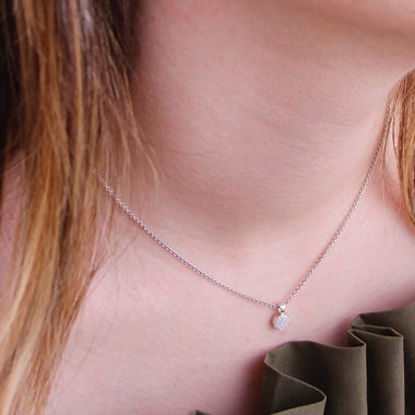 Sterling Silver Round Pave Stud Earrings and Pendant Set