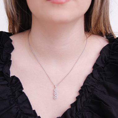 Sterling Silver Round Triple Drop Pendant with Cubic Zirconia