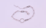 Sterling Silver Link Style Bracelet with Cubic Zirconia Circle