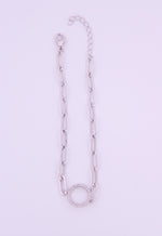 Sterling Silver Link Style Bracelet with Cubic Zirconia Circle