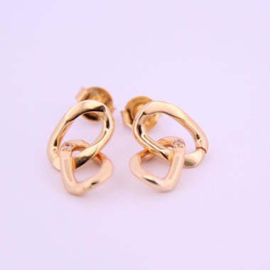 Yellow Gold Plated Silver Link Chain Earrings with Cubic Zirconia Stones
