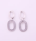 Sterling Silver Double Loop Drop Earrings with Bead Set Cubic Zirconia