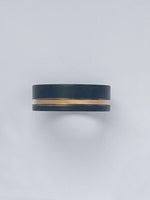 Black Flat Brushed Tungsten Ring with Off Center Rose Stripe