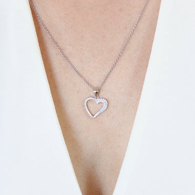 Heart Shaped Pendant and Necklace in Sterling Silver with Cubic Zirconia