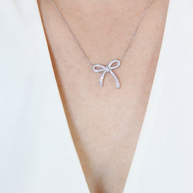 Ribbon Bow Shaped Pendant and Necklace in Sterling Silver