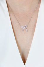 Ribbon Bow Shaped Pendant and Necklace in Sterling Silver