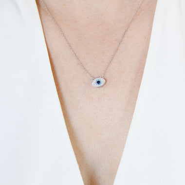 Blue Eye Cubic Zirconia Pendant and Necklace in Sterling Silver