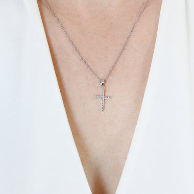 Cross Pendant in Sterling Silver with Cubic Zirconia