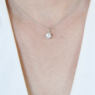 Round Bezel Solitaire Set Pendant in Sterling Silver with Cubic Zirconia