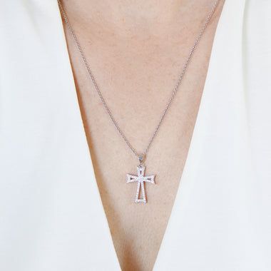 Open Crucifix Cross Pendant and Necklace in Sterling Silver