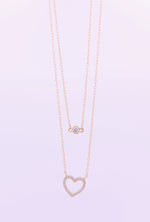 Yellow Gold Plated Sterling Silver Double Necklace with Heart and Solitaire Cubic Zirconia
