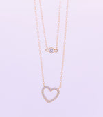Yellow Gold Plated Sterling Silver Double Necklace with Heart and Solitaire Cubic Zirconia