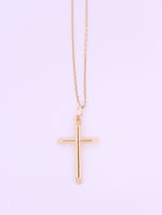 10K Faith Yellow Gold Hollow Cross Pendant with Chain