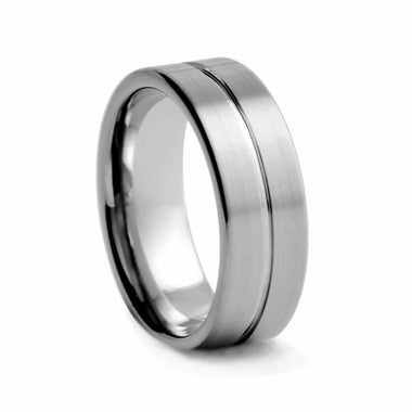 Brushed White Line Tungsten Ring