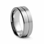 Brushed White Line Tungsten Ring