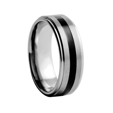 Brushed With Black Inlay Tungsten Ring