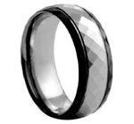 Two Tone Checkered Cut Black and White Tungsten Ring
