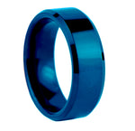 Royal Blue Flat Polished With Beveled Edges Tungsten Ring